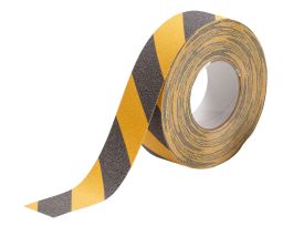 Anti-Skid Tape Roll - Grit-Coated Polyester, Diagonal Stripes, Black on Yellow, 2" x 60'