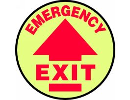 Slip-Gard Floor Sign, Emergency Exit (w/Arrow) (Lumi-Glow), 17" Round, EA