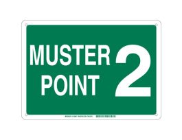Muster Point 2 Sign, 10" H x 14" W x 0.06" D, Green on White, Polystyrene