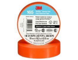3M™ Temflex™ Vinyl Electrical Tape 165, Orange, 3/4 in x 60 ft (19 mm x 18 m), 6 mil, 100 Rolls/Case