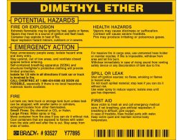 DIMETHYL ETHER Labels, 3.75" H x 4.5" W x 0.005" D, Black on Yellow