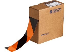 ToughStripe® Floor Marking Tape Roll -  Polyester, Diagonal Stripes, Black on Orange, 2" x 100'