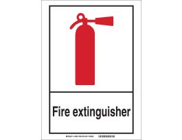 Fire Extinguisher Sign, 10" H x 7" W x 0.063" D, Black/Red on Glow, Polystyrene