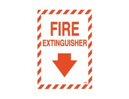 Fire Extinguisher Sign, 10" H x 7" W, Red on White, Plastic