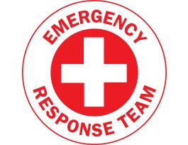 EMERGENCY RESPONSE TEAM Hard Hat Labels, 2" Dia, Card of 4 Labels, Red on White