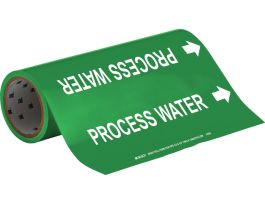 Roll Form Pipe Marker: PROCESS WATER, 30' H x 12" W x 30' L, Roll of 30', Fits Pipes, 2.5" Dia. Thru 6" Dia.