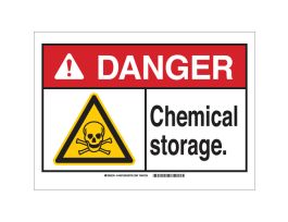 DANGER Chemical Storage. Sign, 7" H x 10" W x 0.035" D, Aluminum