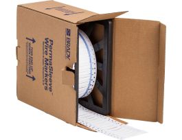 PermaSleeve Heat Shrink Wire and Cable Labels 3/16" Dia for 3" Core Printers - 0.5" White Double-Sided