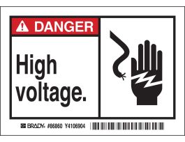 DANGER High Voltage. Labels, 3.5" H x 5" W x 0.006" D, Black/Red on White