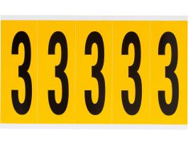 Outdoor Vinyl 3.875 in Black on Yellow Numbers 3 Card of 5 Labels