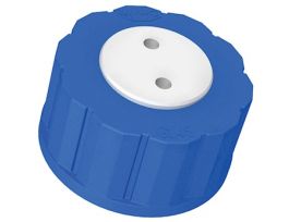 Solvent Bottle Cap, GL45, 2 Luer ports with valve, blue; 1/ea