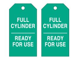 Valve Tag FULL CYLINDER READY FOR USE Paper 5.75x3 White on Green 100PK
