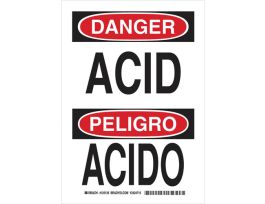 Bilingual DANGER Acid Sign, 10" H x 7" W x 0.006" D, Polyester