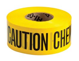 Standard Barricade Tape Roll -  Polyethylene, CAUTION CHEMICAL HAZARD, Black on Yellow, 3"  x 1000'