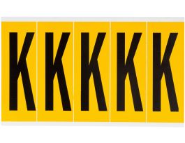 Outdoor Vinyl 3.875 in Black on Yellow Letters K Card of 5 Labels