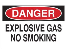 DANGER Explosive Gas No Smoking Sign, 10" H x 14" W x 0.006" D, Polyester
