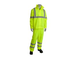 Class 3 Rainsuit, 2 piece, PU Ctd, Zipper, Hood, Pant, 2in. Tape