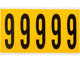 Outdoor Vinyl 3.875 in Black on Yellow Numbers 9 Card of 5 Labels