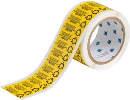 CAUTION SENSITIVE ELECTRONIC DEVICES DO NOT OPEN EXCEPT AT Labels, 0.625" H x 2" W x 0.0036" D