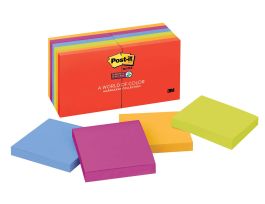 Post-it® Super Sticky Notes 654-12SSAN, 3 in x 3 in (76 mm x 76 mm), Playful Primaries Collection