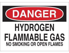 DANGER Hydrogen Flammable Gas No Smoking Or Open Flames Sign, 10" H x 14" W x 0.006" D, Polyester