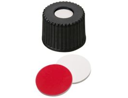 Screw Cap, Polypropylene, Black, 8 mm, Ultraclean Silicone/Red PTFE Septa; 1000/pk