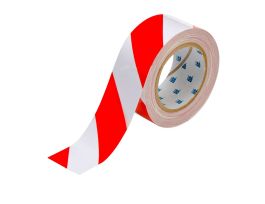 ToughStripe® Floor Marking Tape Roll -  Polyester, Diagonal Stripes, Red on White, 2" x 100'