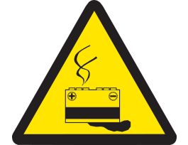 Warning Labels: Vinyl, Black on Yellow, 8" H x 8" W, Battery Hazard Pictogram