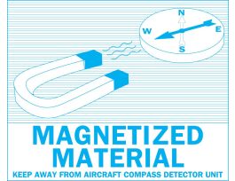 MAGNETIZED MATERIAL KEEP AWAY FROM AIRCRAFT COMPASS DETECTOR UNIT Label, 3.563" H x 4.313" W, Blue on White