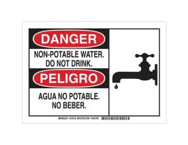 Bilingual DANGER Non-Potable Water Do Not Drink Sign, 7" H x 10" W x 0.06" D, Polystyrene