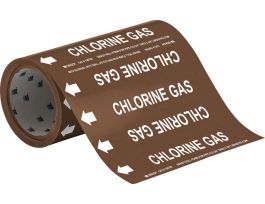 CHLORINE GAS Pipe Marker, 30' H x 8" W, Roll of 30', Fits Pipes 2" Dia. or Smaller