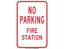 NO PARKING Fire Station Sign, 18" H x 12" W x 0.06" D, Polystyrene