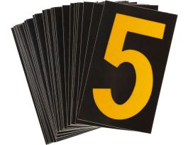 BradyLite 1 in Reflective Numbers Yellow on Black, 5 25/PK