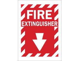 Fire Extinguisher w/Short Down Arrow Sign, 14" H x 10" W x 0.1" D, White on Red, Premium Fiberglass