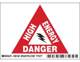HIGH ENERGY DANGER Labels, 3.5" H x 5" W x 0.006" D, Black/Red on White