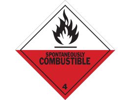 SPONTANEOUSLY COMBUSTIBLE 4 Hazardous Material Shipping Labels, 4" H x 4" W x 0.004" D, Black/Red on White