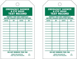 Tag EMERGENCY SHOWER & EYEWASH TEST RECORD Paper 7x4 Green on White 100/PK