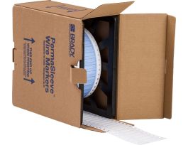 PermaSleeve Heat Shrink Wire and Cable Labels 3/16" Dia for 3" Core Printers - 0.75" White Single-Sided