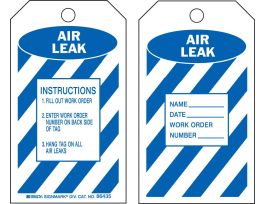 Repair Tag AIR LEAK Heavy Duty Polyester 5.75 x 3  Blue on White 10/PK