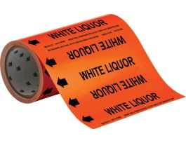White Liquor Pipe Marker, 30' H x 8" W, Roll of 30', Fits Pipes 2" Dia. or Smaller