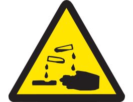 Warning Labels: Vinyl, Black on Yellow, 8" H x 8" W, Acid Pictogram