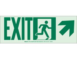 BradyGlo NYC Approved Exit With Running Man And Up Right Arrow Sign, 5" H x 14" W x 0.045" D, Aluminum