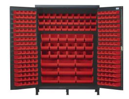 CABINET W/227 RED BINS STEEL 60X24X84IN