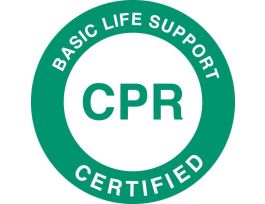 BASIC LIFE SUPPORT CERTIFIED CPR Hard Hat Labels, 2" Dia x 0.004" D, Card of 4 Labels, Green on White