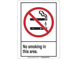 No Smoking In This Area Sign, 10" H x 7" W x 0.035" D, Aluminum