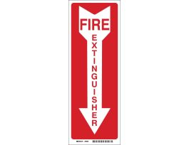 Fire Extinguisher Sign, 14" H x 3.5" W x 0.006" D, White on Red, Polyester