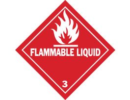 FLAMMABLE LIQUID 3 Hazardous Material Shipping Labels, 4" H x 4" W x 0.004" D, Red on White