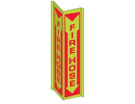 BradyGlo Fire Hose Sign, 18" H x 7.5" W x 0.063" D, Red on Glow, Polystyrene