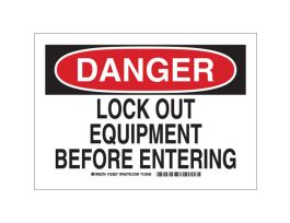 DANGER Lock Out Equipment Before Entering Sign, 10" H x 14" W x 0.035" D, Aluminum