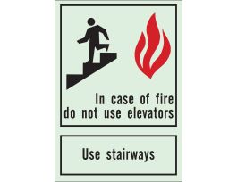 BradyGlo In Case Of Fire Do Not Use Elevators Use Stairways Sign, 14" H x 10" W x 0.008" D, Black/Red on Glow, Polyester